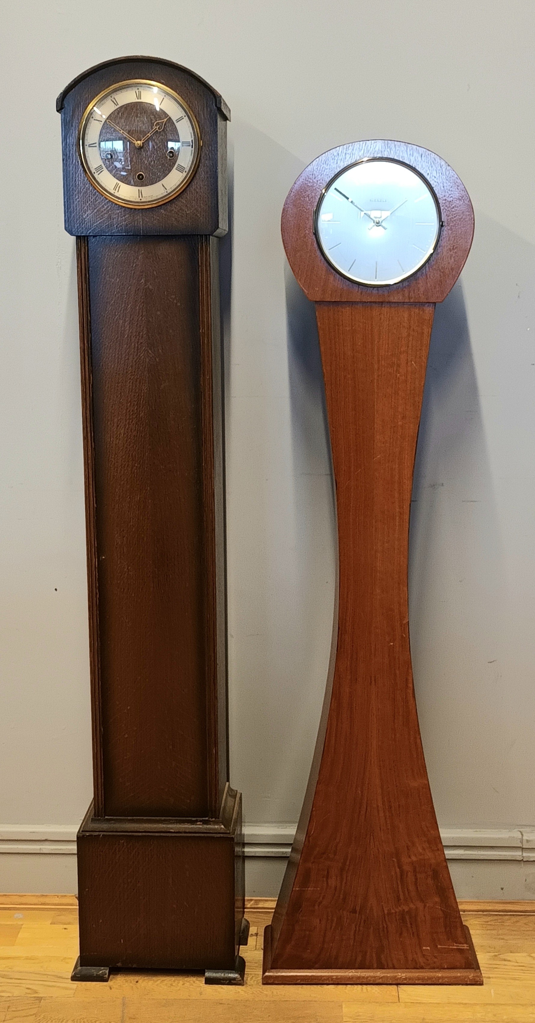 A mid 20th century Art Deco style grandmother clock, with later movement, 132cm tall, together