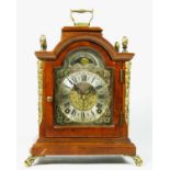 A burr walnut & gilt brass bracket clock, having sun & moon dial, with manual wind movement striking