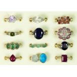 Twelve various silver and gemset rings, 42gm