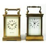 A French 8 day brass carriage clock, together with an unnamed example, 12cm tall. (2)