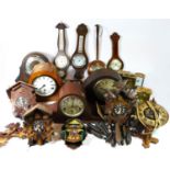 Three boxes of mid 20th century and later mantel clocks, together with three cuckoo clocks (spares