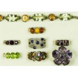 A silver mounted gemstone bracelet, 19cmand silver and gemstone set rings, 68gm