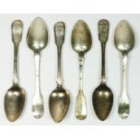 A George III silver set of fiddle and thread pattern dessert spoons, London 1816, crested, 255gm