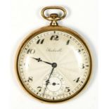 Sackville, a gold plated, keyless wind, open face pocket watch, 15 jewel, 2 adjustments movements,