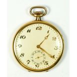 CYMA, a gold plated, open face, keyless wind presentation pocket watch, dated 1930, 15 jewel