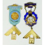 A silver gilt and enamel Masonic jewel, Sapphire Lodge 5290, inset with a blue glass stone, London
