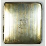 An unusual silver cigarette case, Birmingham 1918, with leather interior, 9 x 8.5cm, 85gm