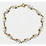 A 9ct gold elephant panel bracelet, each panel set with a single cut diamond, 18cm, 3.6gm