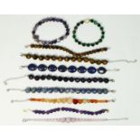 Ten gemstone bead set bracelets, including amethyst, tigers eye sodalite , lapis lazuli and