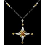 An 18ct gold and platinum yellow and white diamond star pendant, by DICG, claw set with four kite