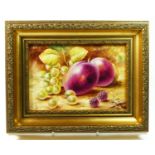 A Royal Worcester rectangular ceramic plaque, Hand Painted Fruit Study, artist signed by S.Wood,