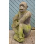 A carved Yorkstone statue of a gorilla with child, height 87cm, please note this is very heavy