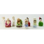 Eight Royal Worcester candle snuffers, reproduction, to include Boy with Boater, boxed, Girl With