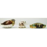 Three Royal Crown Derby paperweights, to include Cromer Crab, 8cm x 12cm, gold stopper, boxed,
