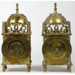 A pair of Smiths mid 20th century lantern clocks, the brass case housing manual wind eight day