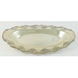 A sterling silver oval dish, by Rodgers, with pierced and engraved border, 33.5 x 17.5cm, 303gm.