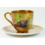 A Royal Worcester cup, Painted Fruit, signed by artist H.Everett, c.1923, 5cm, together with a Royal