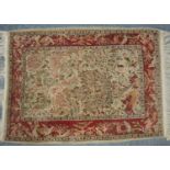 A Persian Kashan silk birds of paradise prayer rug, the field with a tree of life, the border with