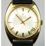 Zenith Automatic 28800, a 9ct gold date gentleman's wristwatch, London 1973, silvered dial, baton