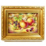 A Royal Worcester rectangular ceramic plaque, Hand Painted Fruit Study, stamped EB.B, artist