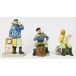 Three Royal Doulton figures, to include All Aboard, HN 2490, 23cm tall, The Boatman, HN 2417, 17cm