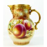 A Royal Worcester jug, Painted Fruit, artist signed by S.Wood, 16.5cm tall, boxed with