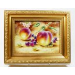 A Royal Worcester rectangular ceramic plaque, Hand Painted Fruit Study, stamped E1.LL, artist signed