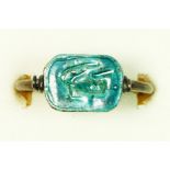 A 19th century silver a faience scrab tablet swivel ring, L, 2.6gm