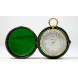 A Victorian pocket compensated barometer, brass cased with silvered dial, complete with original