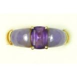 An amethyst and curved lavender jade dress ring, M, 3.1gm