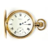 Waltham, a gold plated, keyless wind, half hunter pocket watch, the signed movement numbered 24,