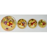 A Royal Worcester saucer, Painted Fruits, signed by artist, C.Bowen, 15.5cm, together with two Royal