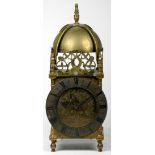 A late 19th century French XVII Style Brass Lantern Clock, with finial top, circular dial,