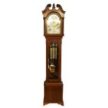 A modern Westminster chime longcase clock by Sewills, the mahogany case with brass dial embossed