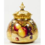 A Royal Worcester pot pourri vase, Painted Fruits, signed by artist, A.Kendry, 12cm tall