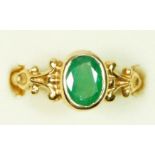 A 9ct gold and emerald single stone ring, 8 x 6mm, Q, 3.2gm