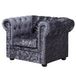 RRP £400. Chesterfield Crushed Velvet Armchair - Petrol Blue. (H)750 x (D)850 x (W)1050mm.