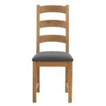 RRP £100. Norbury Oak Chair With Grey Fabric Seat. (H102x W45x D47cm Approx)