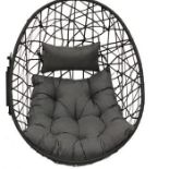 RRP £250. Rattan Effect Hanging Pod & Cushion. (Main Body Only – Appears As New).
