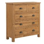 RRP £300. Norbury Oak 5 Drawer Chest. (H93x W88x D33cm)