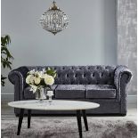 RRP £650. Chesterfield Crush Velvet 3 Seater Sofa Petrol Blue. (H75x W200x D85cm).