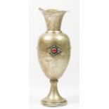 An 800 standard silver baluster vase inset with coral, 109gm, 16cm