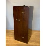 A solid mahogany Hamptons bar cabinet, in the form of a steamer traveling trunk, the hinged door