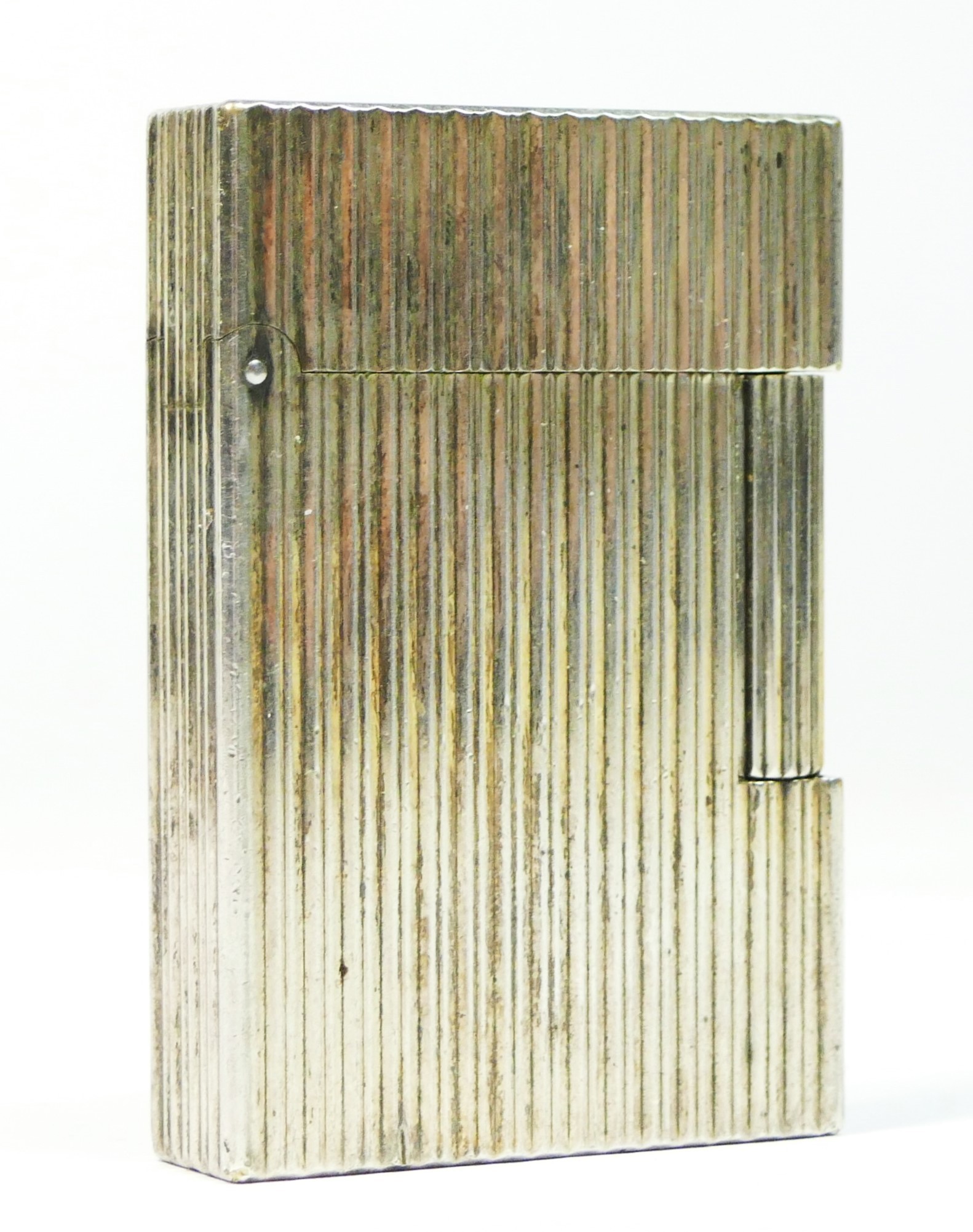 Dupont, a silver plated gas lighter, serial number 82JBB21, with ribbed decoration, named Lesley