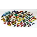 A collection of playworn die-cast vehicles, to include makers such as Corgi, Dinky, Days Gone,