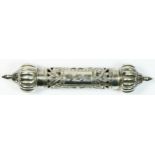 An 800 standard silver Torah scroll holder dated 2002, 13cm, 43.9gm