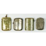A silver vesta case, Birmingham 1925, 21gm and three electroplated examples (4)
