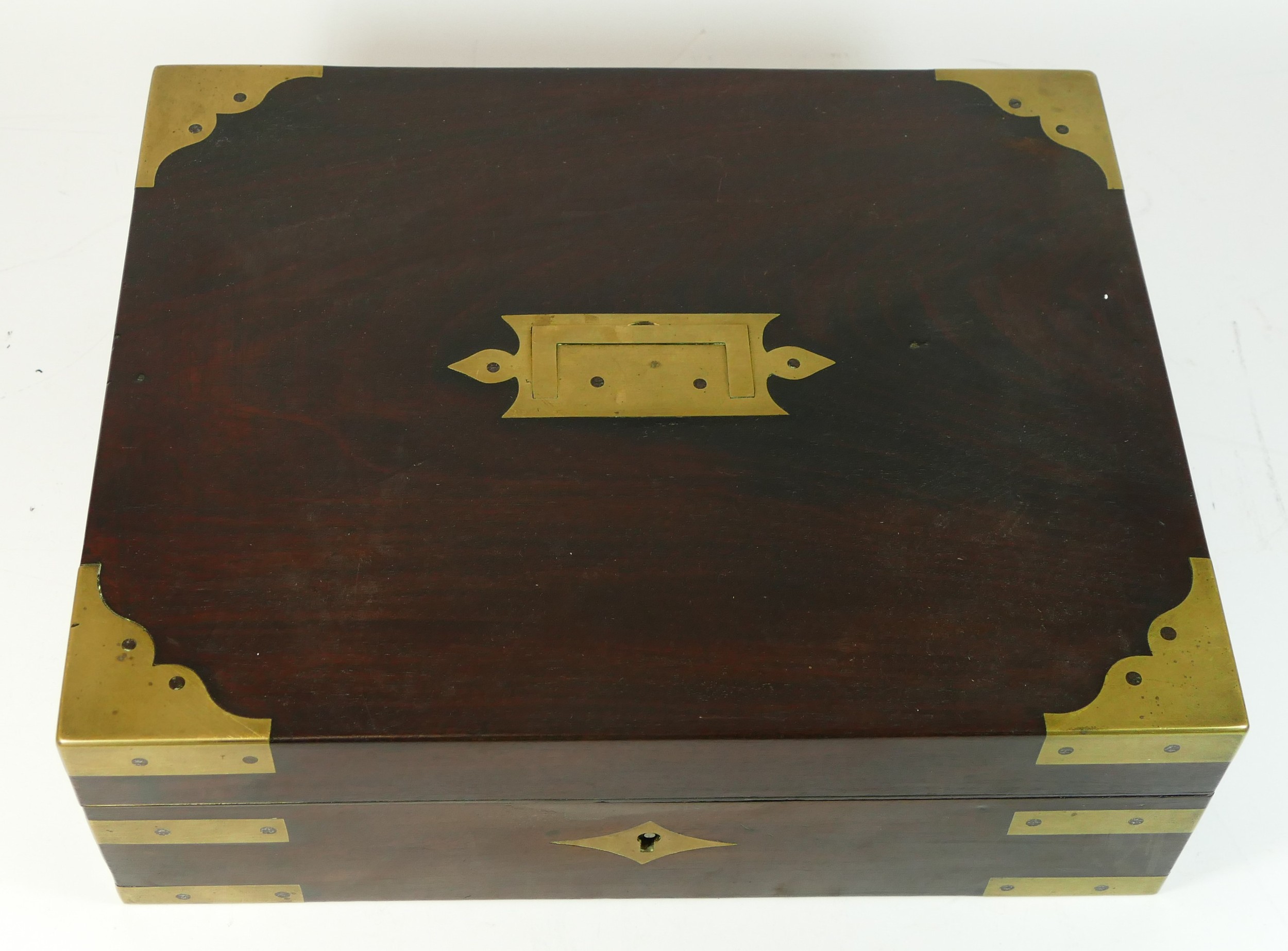 An Edwardian mahogany sewing box, hinged lid opening to reveal lift out compartment, with contents - Image 2 of 7