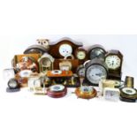 A collection of early 20th century and later mantel clocks and barometers, to include mahogany cased