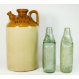 Two early 20th century 'Cod's' glass pop bottles, of local interest. A. Carabine & Co of Goole and